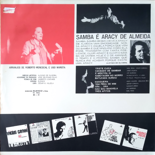 Verso da capa do LP onde vê-se uma série de fotos da cantora Aracy de Almeida