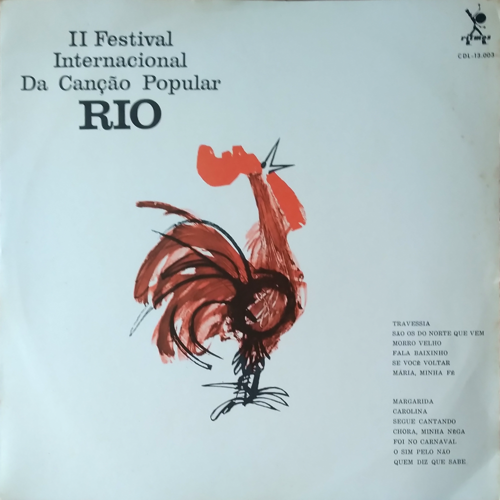 Capa do LP II Festival Internacional da Canção Popular Rio - volume 2. A capa tem uma ilustração de um galo em tons de vermelho e preto